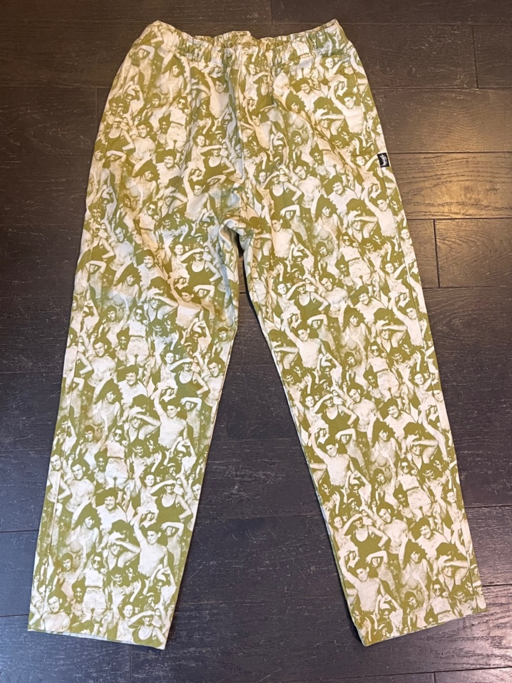 STUSSY Mob Beach Limited white green Elasticated Drawstring Waist Pant Size M